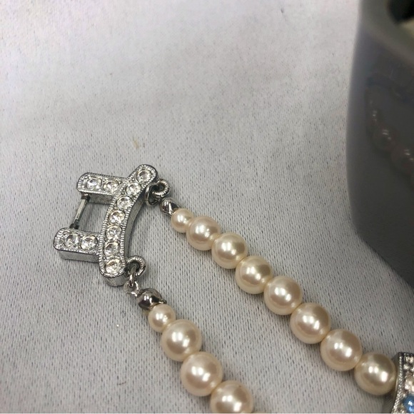 Vintage 2 Strand faux pearl blue rhinestone bracelet - Picture 14 of 16